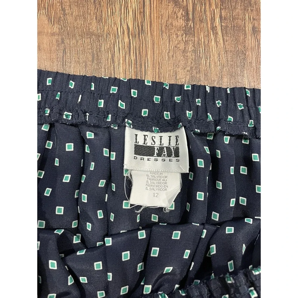VTG Leslie Fay Skirt Set Green Navy‎ Pleated Blazer Skirt Cottagecore Grandma 12